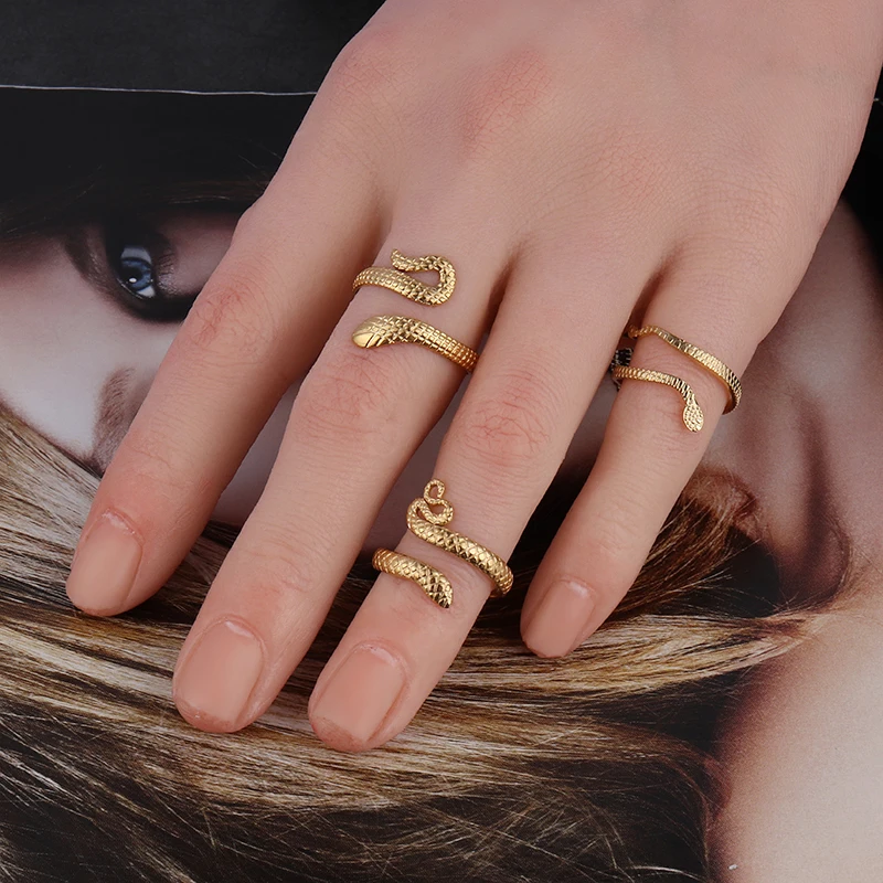 Finger Ring Snake Ring Stainless Steel Gold Color Geometry Jewelry For Women Statement Ring