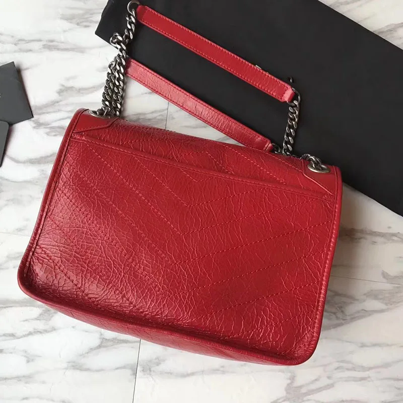 Red Роскошная кожаная сумка, Брендовая женская сумка на плечо высокого качества, кожаная Дизайнерская кожаная сумка Niki, сумка на цепочке - Цвет: Red