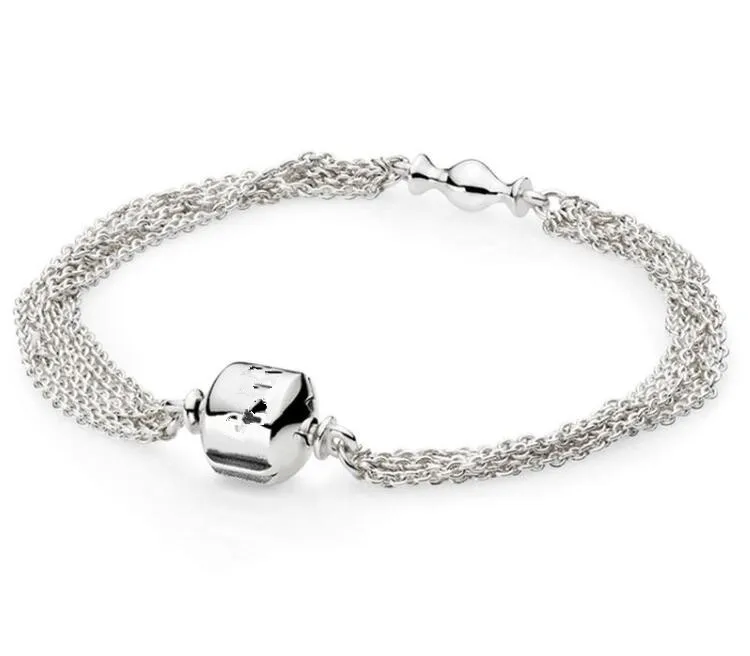 Аутентичный 925 пробы серебряный браслет многожильный один зажим станция змея цепь браслет подходит бисера Шарм Diy ювелирные изделия