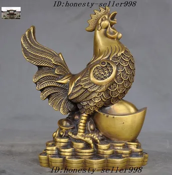 

Christmas China Brass Fengshui Animal Yuanbao Money Coins Wealth lucky cock rooster Statue Halloween