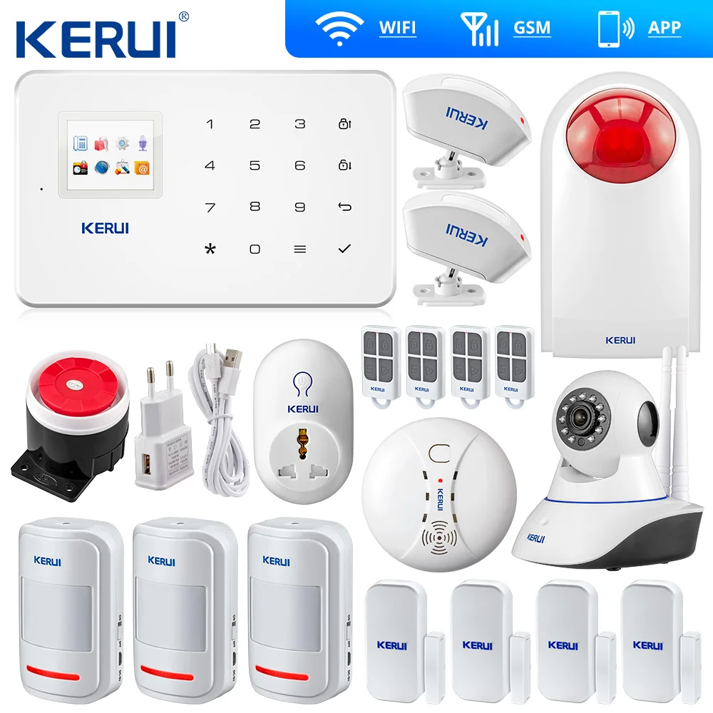 

Kerui G18 Wireless GSM Home Security Alarm System ISO Android APP TFT Touch Panel Wifi IP Camera Smoke Sensor