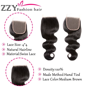 ZZY Fashion Hair Brazilian Body Wave Bundles With Closure non-remy Human Hair Weave Bundles With Closure 5