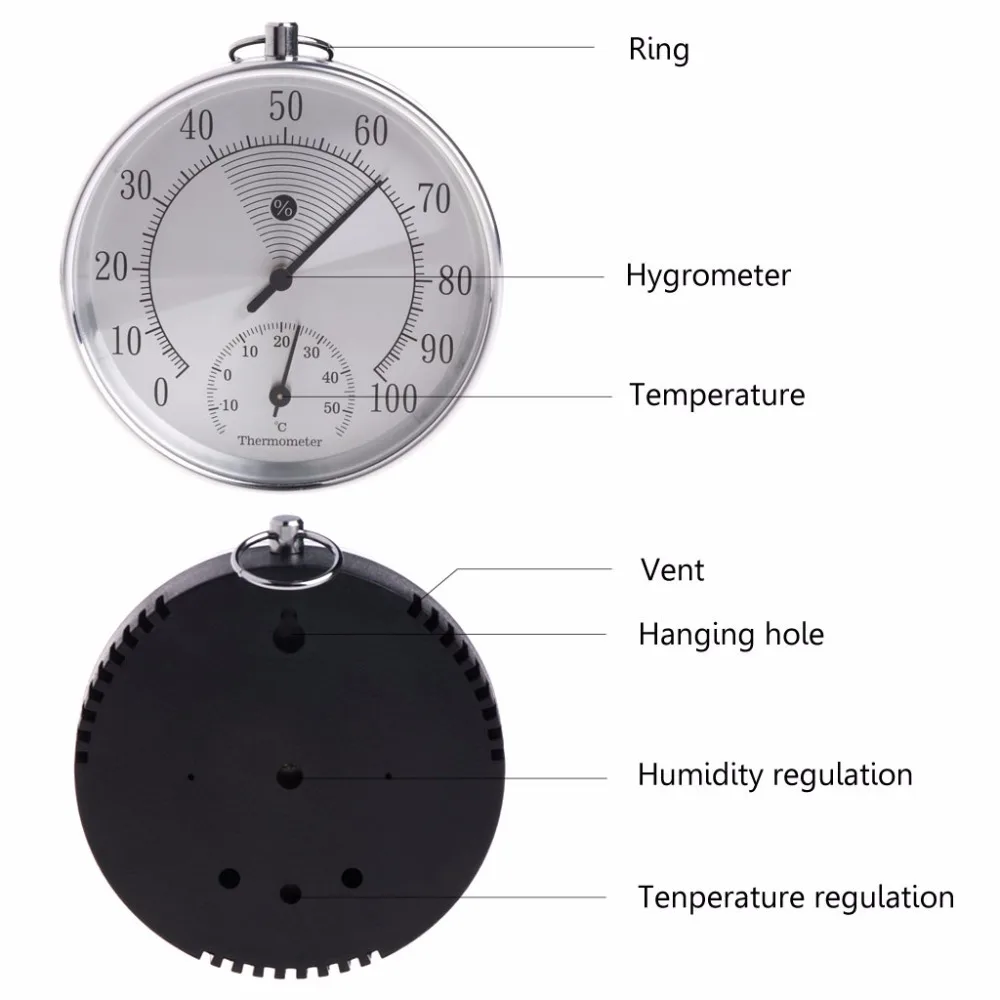 Dial Thermometer Indoor Outdoor Thermometer Hygrometer Temperature Humidity Meter Metallic HT9100