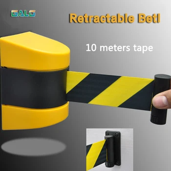 

Max 10m belt length wall mounted retractable belt barrier with yellow / black striped caution belt for separated region