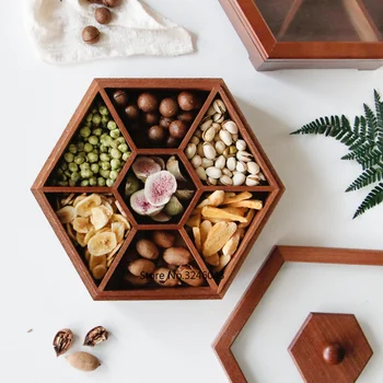 

European creative solid wood candy box with lid dry fruit snack box at home wooden nuts melon storage box wedding gift