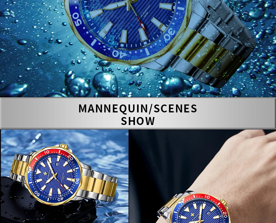 WWOOR 2022 Top Brand Luxury Men's Watch Sports Military Diver Quartz Clock Gold Full Steel Luminous Waterproof Date Wristwatches