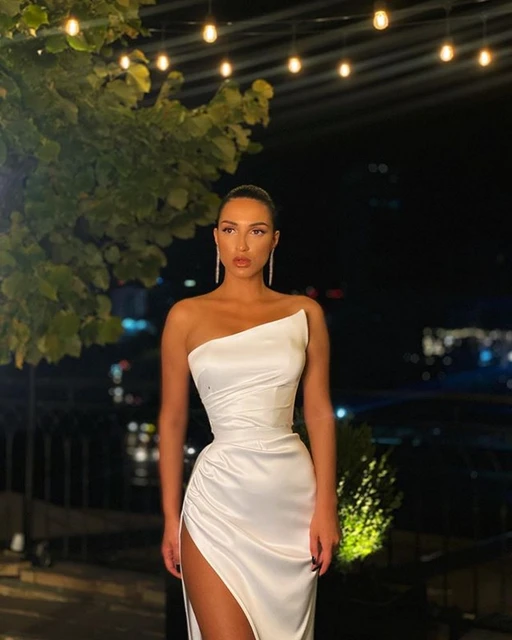 2023 Sexy White Prom Dresses Deep V-Neck Without Sleeves High Split Prom  Dress Sequins Evening Gown Vestido Fiesta Noche - AliExpress