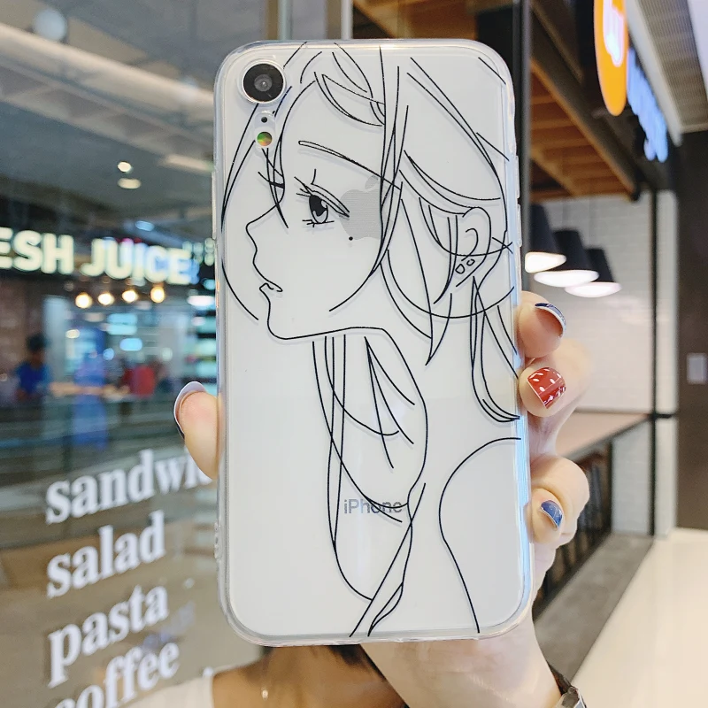 Мягкий ТПУ чехол для телефона с мультяшным аниме девочкой iPhone 7 8 Plus X XR 11 12 Pro XS MAX