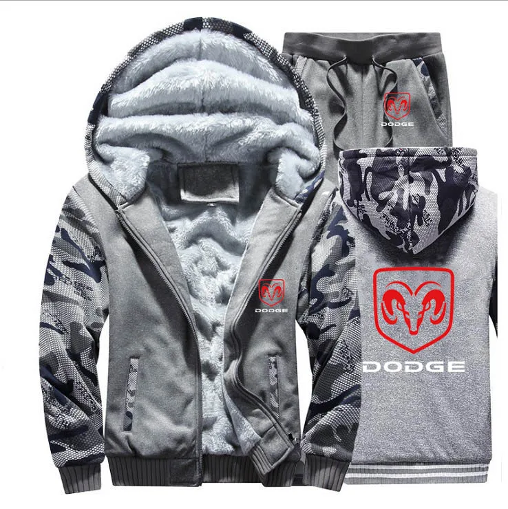 Зимняя мужская толстовка с капюшоном Dodge Car Logo, мужские толстовки с капюшоном, костюм толстый теплый флис, хлопковый спортивный костюм на молнии, мужская куртка+ штаны, комплекты из 2 предметов