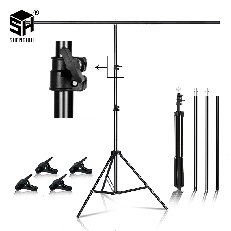  Photography T-shape Background Stand Adjustable Backdrop Frame Multiple Sizes Support System Kit Fo