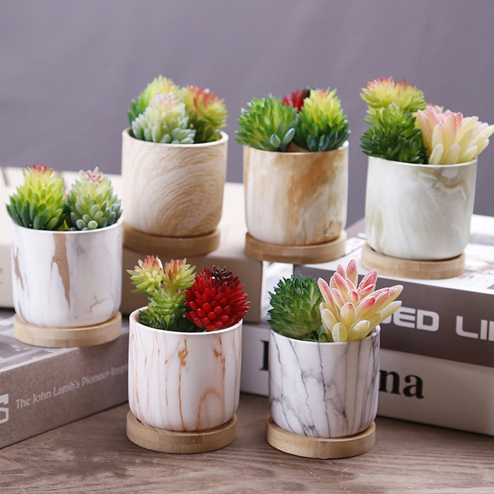 

Nordic Ins Ceramic Flower Pot Marble Pattern Fleshy Flower Pot Ceramic Planter Container Bonsai Planters Vase For Office 1/2/6PC