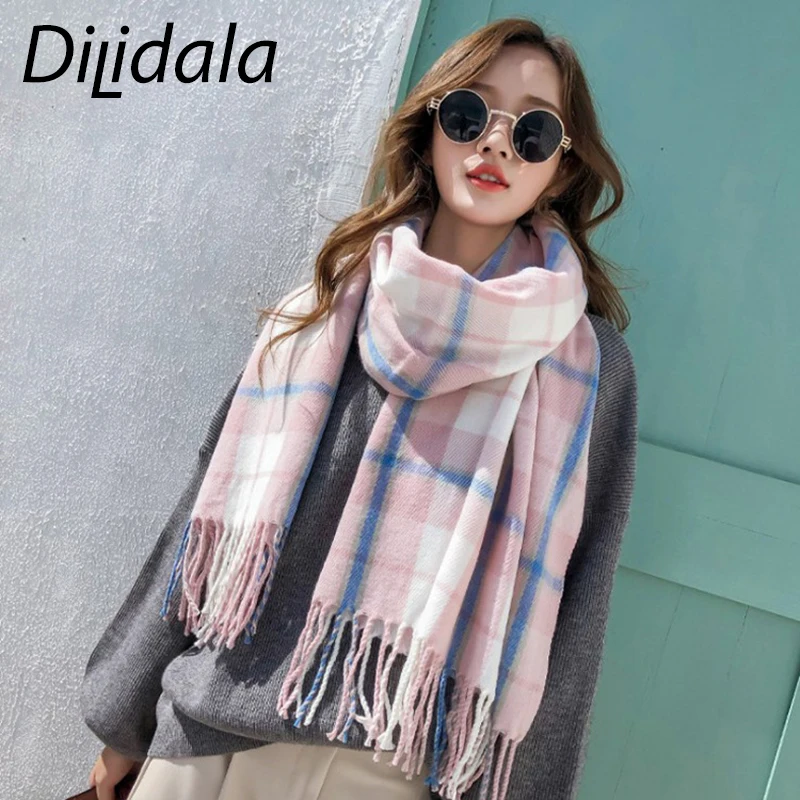 

Dilidala Lattice Tassel Warm Scarf Women Autumn Winter Fashionable Brand Scarves High Quality Keep Warm Women's Neck Scarves
