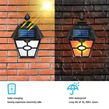 Ретро шестигранный светодиодный светильник с пламенем, солнечная энергия, водонепроницаемый IP65, для внутреннего двора, сада, для наружного пейзажа, настенный светильник, ночной Светильник