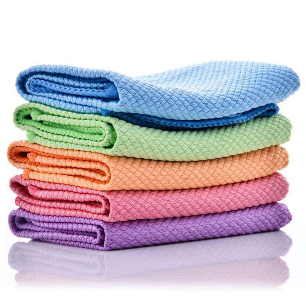 

5pcs Microfiber Car Cleaning Cloth with Fish Scale Surface Design Premium Super Absorbent No Residue Dish Cleaning Cloth