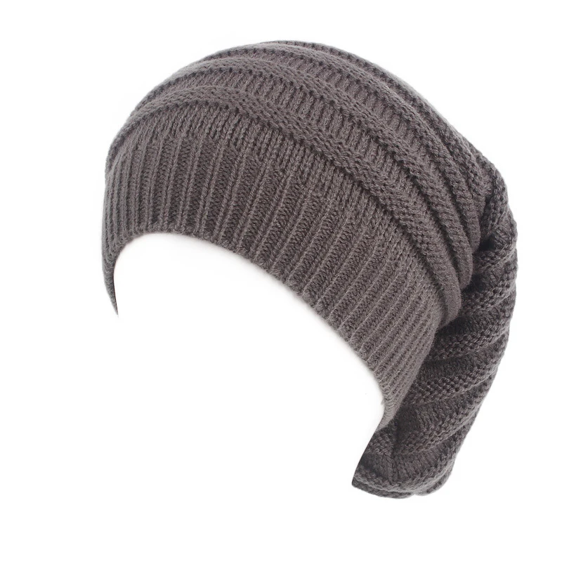 Модная зимняя вязаная мешковатая Шапка-бини в стиле ретро, унисекс, большого размера, женская и мужская однотонная теплая свободная плотная мягкая шапка