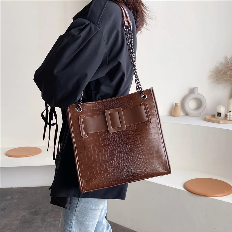 Burminsa винтажные сумки через плечо с крокодиловым узором и цепочкой Большая вместительная женская сумка на ремне сумки высокого качества женские сумки