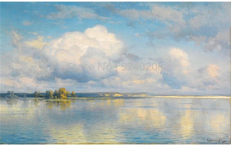 nuvens lago pintura a óleo paisagem mural