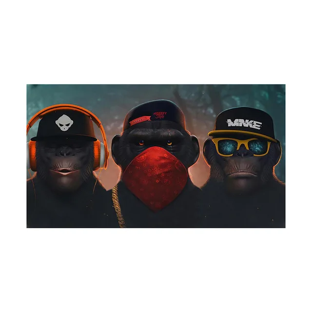 Canvas Poster 3 Monkeys Poster Cool Graffiti Street Art Canvas Painting Wall Art for Living Room Home Decor Posters and Prints JL288-19