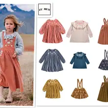 LM 2019AW/Новые Детские платья для девочек, детское трикотажное бархатное платье с вышивкой в национальном стиле на бретелях