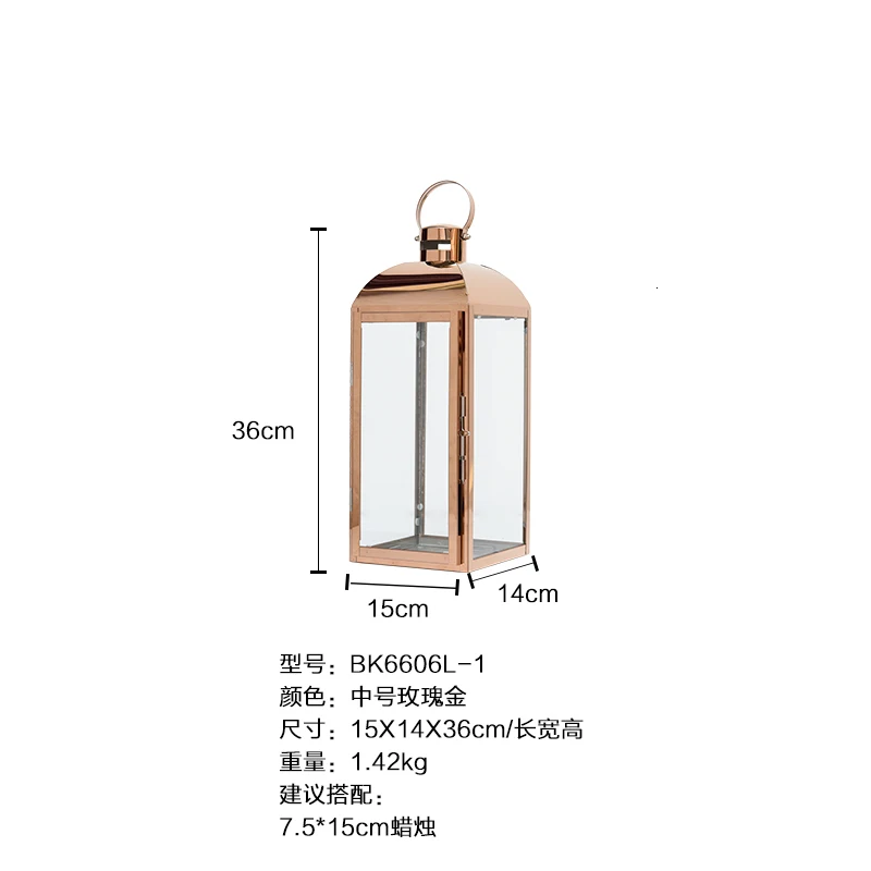 size rose gold Ветрозащитная стеклянная металлическая ветряная лампа лампы для подсвечника роскошные декоративные мягкие обеденные настольные садовые украшения - Цвет: size rose gold