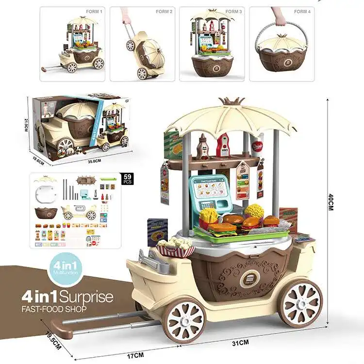 4 IN 1 Holiday Birthday Gift Children Girl Princess Pretend play Simulation Shopmarket hamburge Trolleys supermarket cart toy 6