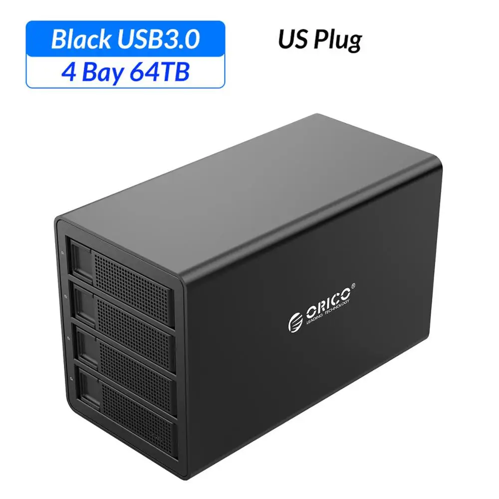 Док-станция ORICO 4 Bay для HDD, 64 ТБ, с двумя чипами, 150 Вт, чехол для встроенного жесткого диска, для 2,5, 3,5 дюймовых жестких дисков - Цвет: Black US Plug