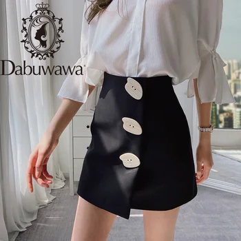 

Dabuwawa Black Office Lady Solid Elegant A-Line Skirt Summer Women Going Out Button Front Split Hem Short Skirts DT1BQK004