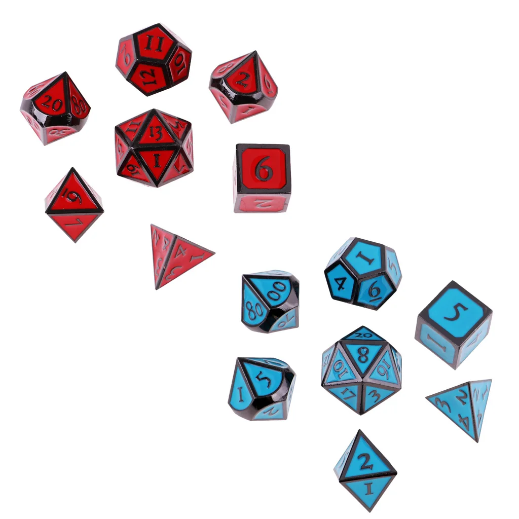 14 Pieces 16mm Zinc Alloy Multi Sided Dice - D4 D6 D8 D10 D12 D20