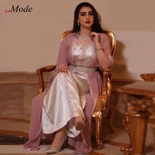 

Two Pieces Abaya Set Women Vest Long Dress With Chiffon Outerwear Mubarak Eid Muslim Caftan Marocain Arabic Oman Dubai Jalabiya