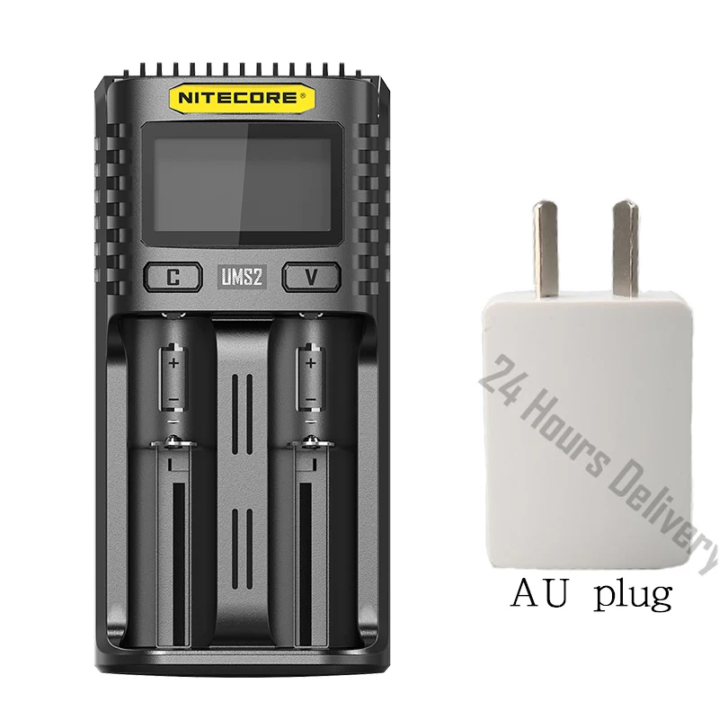 UMS2 AU plug NITECORE UMS2 UMS4 интеллигентая(ый) Батарея выход USB зарядного устройства 3A для LiFePO4 литий-ионный металл-гидридных или никель-гидридных и никель-кадмиевых типов аккумуляторов 18650 20700 21700 10500 - Цвет: UMS2 AU plug