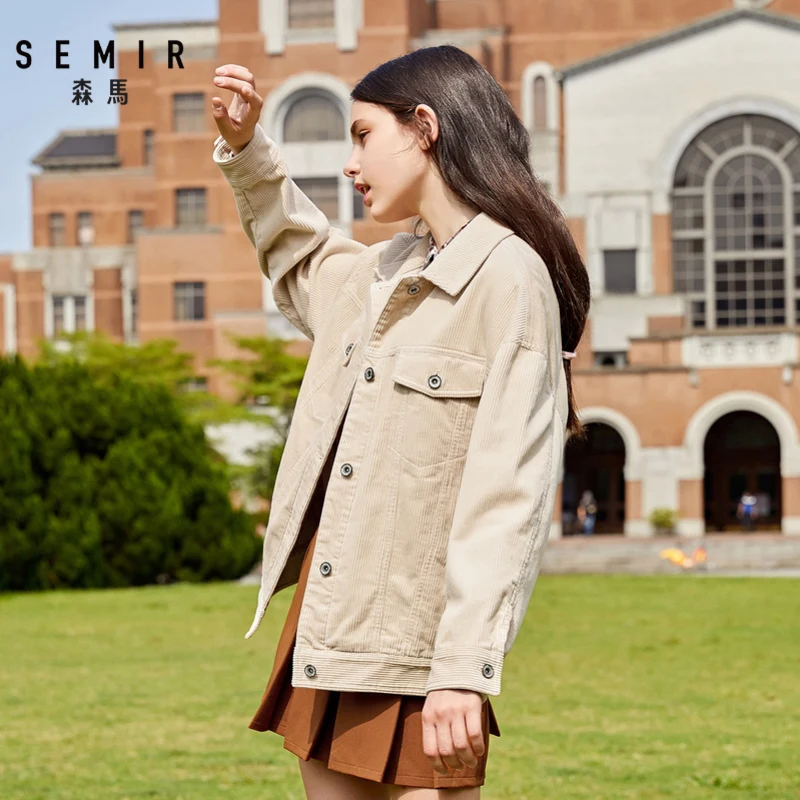 Most effective  SEMIR Jacket women 2019 autumn new corduroy cotton jacket lapel loose tooling jacket tide turn-down