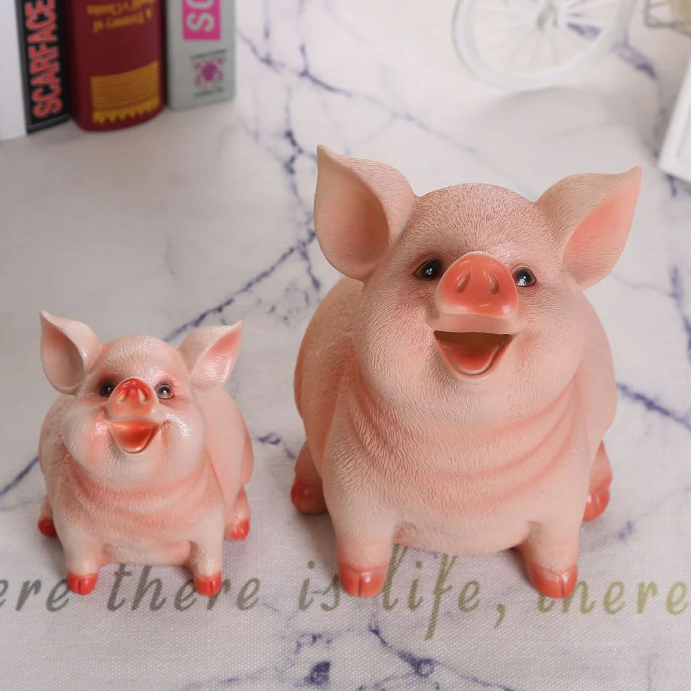 Adorable Pig Shape Coin Bank Money Box Piggy Bank Resin Craft Saving Pot Desktop 