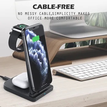 

3 In 1 Wireless Charger 15w Fast Charging For Iphone Samsung For Apple Watch 5 4 3 Airpods Pro With Qc3.0 Adapter