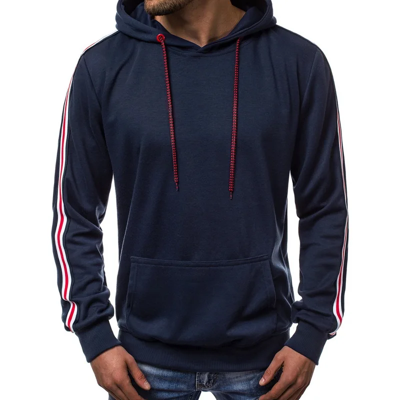 

Long Sleeve Loose Tops Pullover Fleece Hoodie Sporting Men's Fashion Athletic Sweatshirts Casual Striped Hooded Streetwears