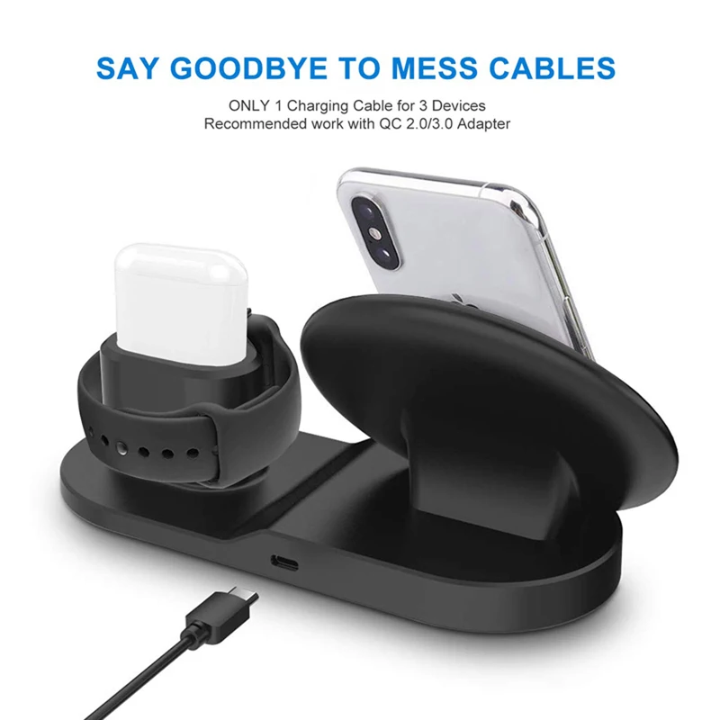 3 In 1 Fast Charging Wireless Charger For Apple Watch 2 3 4 Airpods iPhone X XR 11 Pro Xs Max 8 Plus Samsung A50 S9 S8 Note 9 8