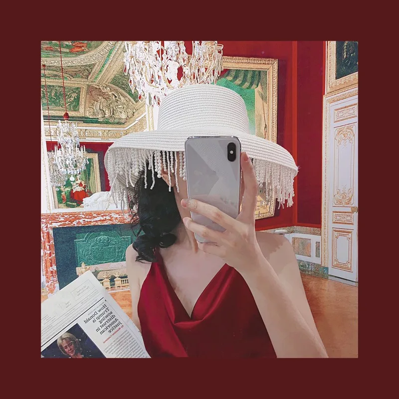 WHITNEY WANG модная уличная дизайнерская Стильная шапка с жемчугом, бисером и кисточками, женская шляпа для отдыха, шапка для рыбалки