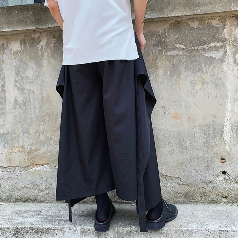 Men's Wide-Leg Pants Spring And Autumn New Style Personality Ribbon Dark Simple Fashion Show Casual Loose Large Size Pants