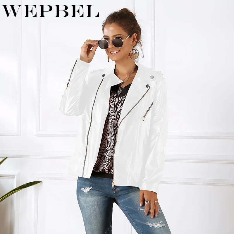 WEPBEL весна осень женские Куртки из искусственной кожи на молнии короткое пальто Женская мода Панк кожаная куртка верхняя одежда