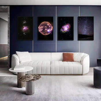 

Nordic Art Poster Printing Canvas Painting Simple Fantasy Purple Starry Sky Painting Black Bottom Mural Home Decoration Bedroom