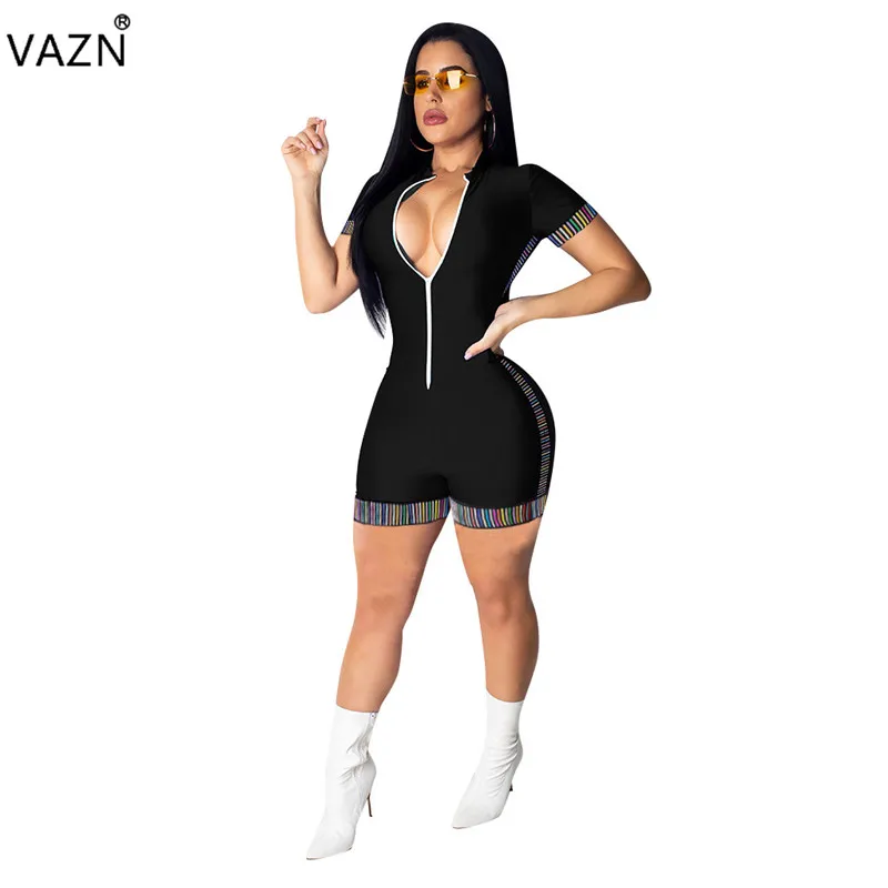 VAZN Лето новые женские повседневные модные удобные с короткими рукавами на молнии индивидуальные Комбинезоны Короткие брюки TH3326