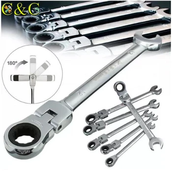 

6pcs/set 6/7/8/10/11/12mm Wrench Multitool Flexible Pivoting Head key Ratchet Combination Spanner Metric Tool Car Repair Tools