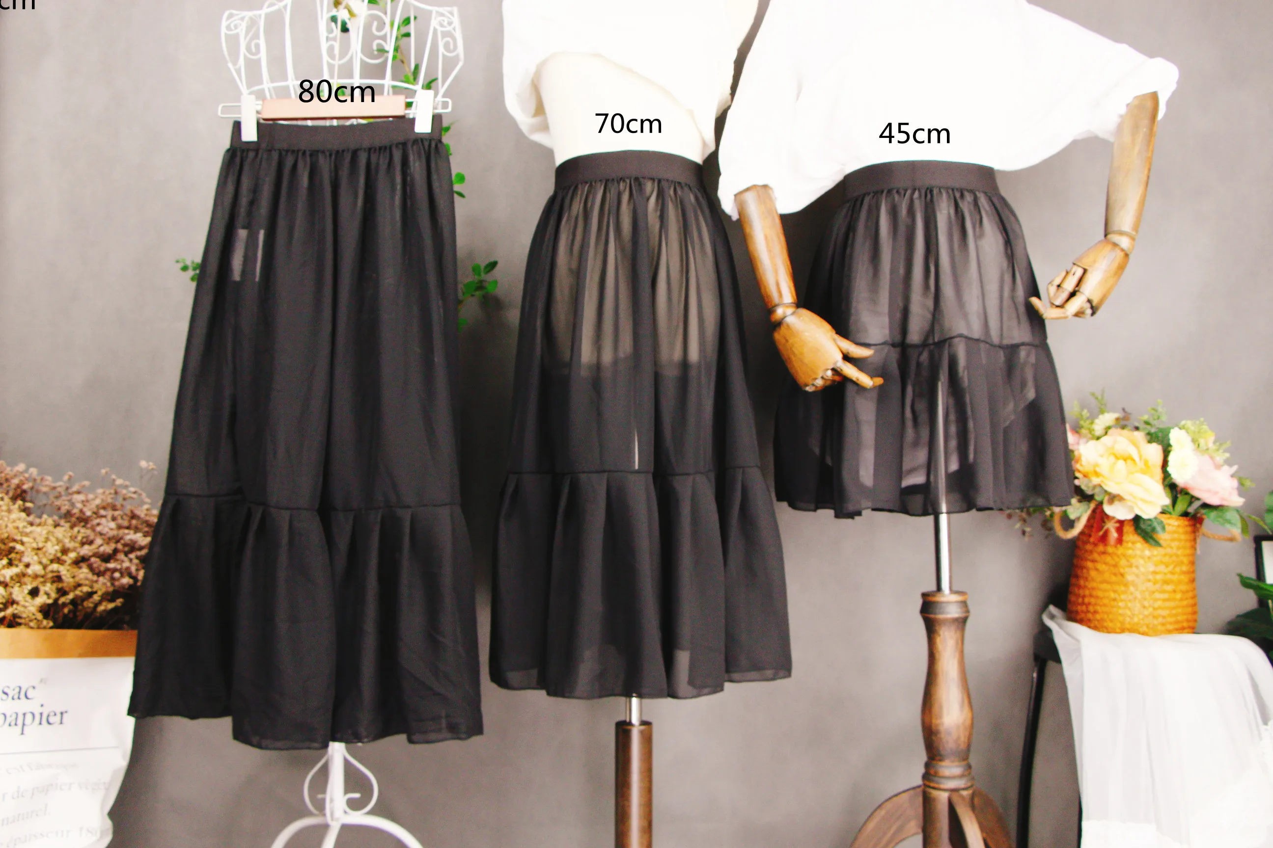 Single Layer Petticoat Summer Chiffon Inner Half Skirt Outer Wear High Waist A Line Underskirt with Ruffles Lining underskirt lining