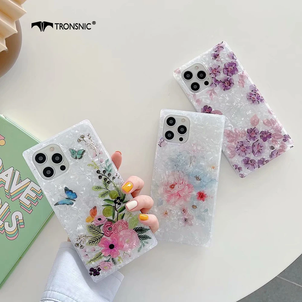 Чехол для телефона с квадратными пионами и цветами iPhone 12 Pro Max мягкий силиконовый