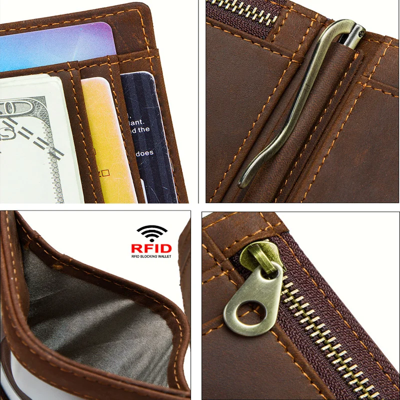 Контактная Мужская Rfid натуральная кожа зажим для денег карта кошелек Crazy Horse тонкий двойной денежный зажим держатель для денег мужской тонкий Rfid кошелек