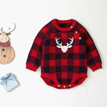 

Christmas Red Black Plaid Baby Bodysuit Newborn Baby Girl Clothes Knitted Deer Xmas Jumpsuit Baby Boy Set 2019 Hot Sale Discount