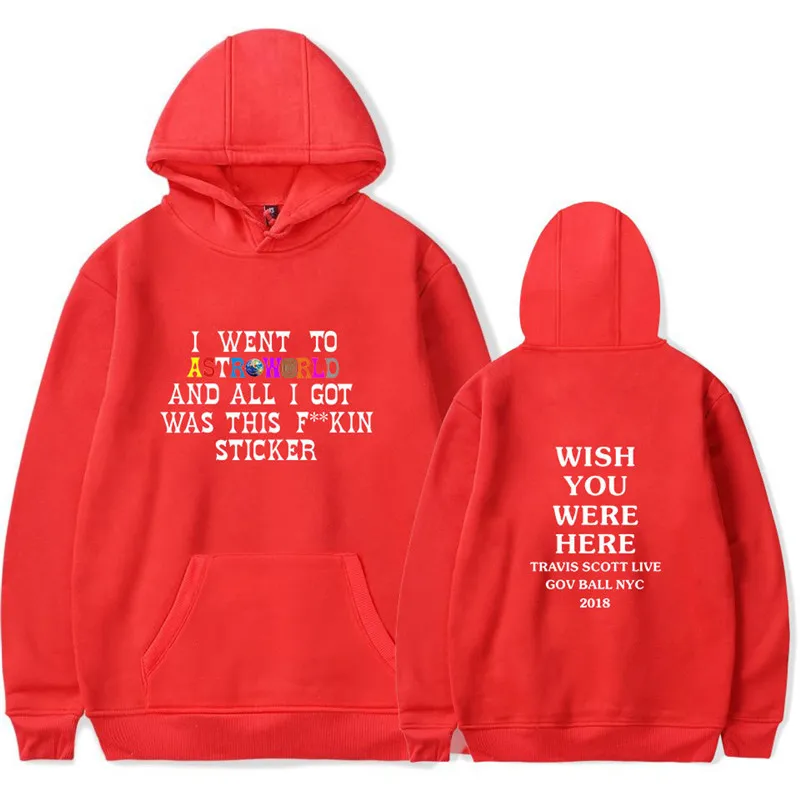 С изображением Трэвиса Скотта ASTROWORLD WISH YOU WAS HERE Hoodies модная толстовка с текстовым принтом в уличном стиле мужской пуловер Толстовка - Цвет: red 8904