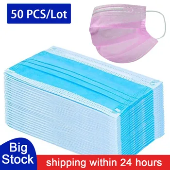 

Face Mouth Mask 50PCS Disposable Non-Woven Mouthmask Three-layer Filter For Unisex Anti-dust Mouth Facemask Wholesale filter