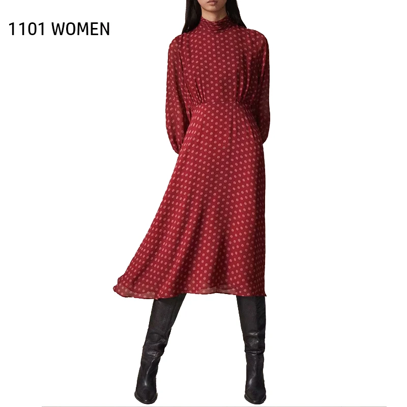 ZA Новое весеннее женское красное платье с принтом логотипа и длинным рукавом