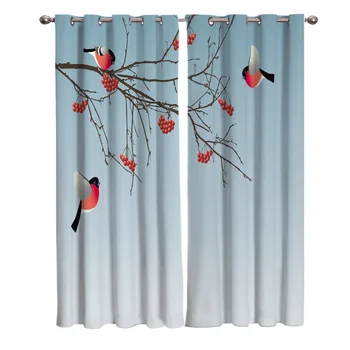 

Chinese Style Bullfinch Bird Animal Winter Branch Window Curtains Curtains for Living Room Decorative Items Living Room