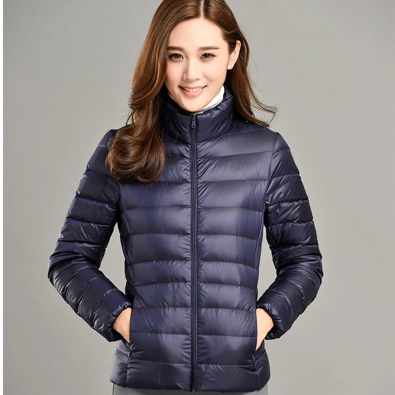 

Women down Coat thin Ultra warm full 90% White Duck Down coat slim Jacket solid zipper casual pocket Jacket Windproof Down Coat